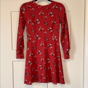 Floral Red Long Sleeve Dress